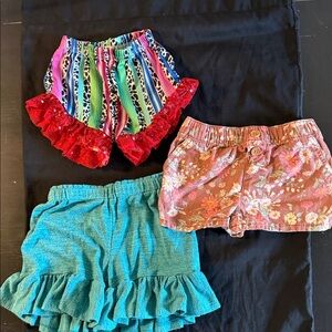 Persnickety Girls' Red Ruffle Stripe, Teal, and Pink Floral Shorts